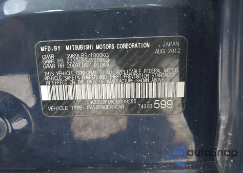 2013 Mitsubishi Lancer Es из США, поврежденный, VIN JA32U2FUXDU009255